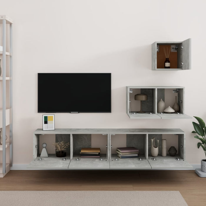 Set di Mobili Porta TV 4 pz Grigio Cemento in Legno Multistrato cod mxl 20214