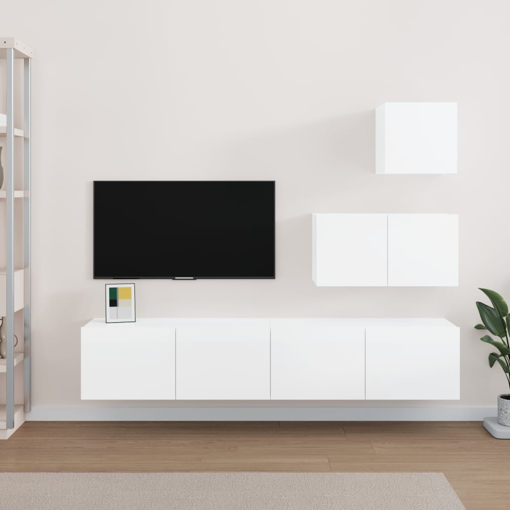 Set di Mobili Porta TV 4 pz Bianco Lucido in Legno Multistrato 3114642