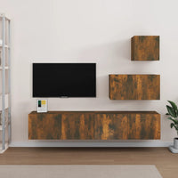 Set di Mobili Porta TV 4 pz Rovere Fumo in Legno Multistrato cod mxl 12170