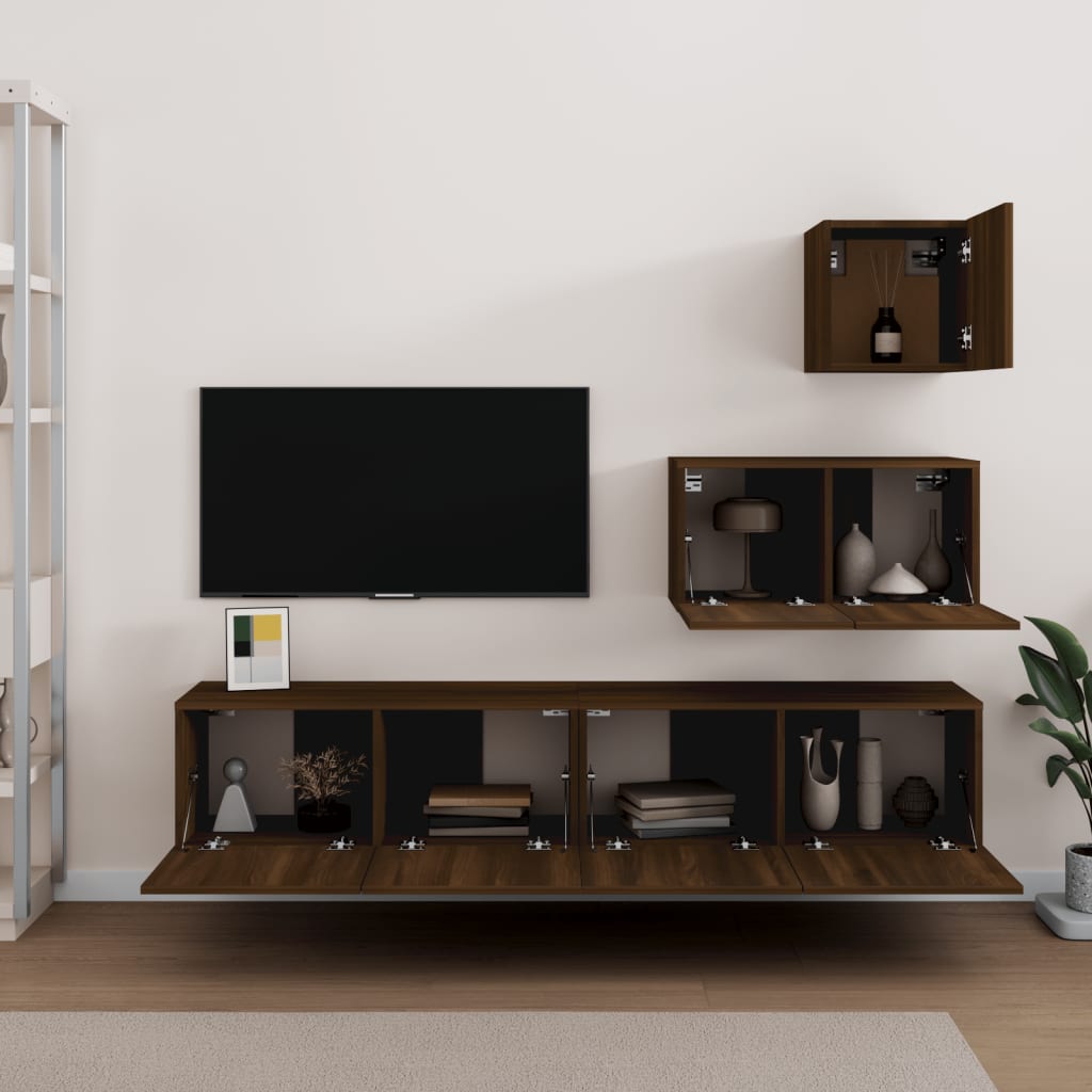 Set Mobili Porta TV 4 pz Rovere Marrone in Legno Multistrato cod mxl 9038