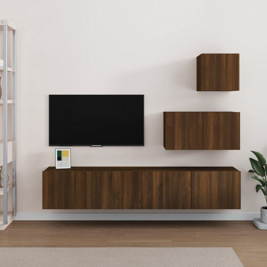 Set Mobili Porta TV 4 pz Rovere Marrone in Legno Multistrato cod mxl 9038