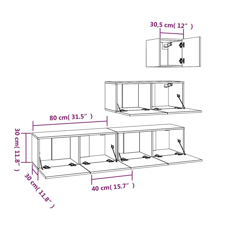 Set di Mobili Porta TV 4 pz Grigio Cemento in Legno Multistrato cod mxl 34018