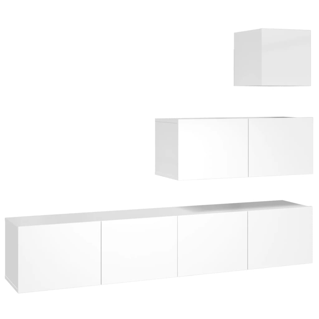 Set di Mobili Porta TV 4 pz Bianco Lucido in Legno Multistrato 3114650