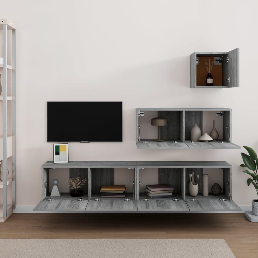 Set di Mobili Porta TV 4 pz Grigio Sonoma in Legno Multistrato cod mxl 20232