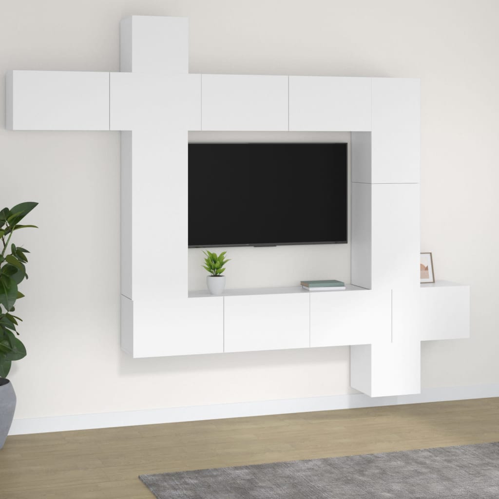 Set Mobili Porta TV 9 pz Bianco in Legno Multistrato cod mxl 59010