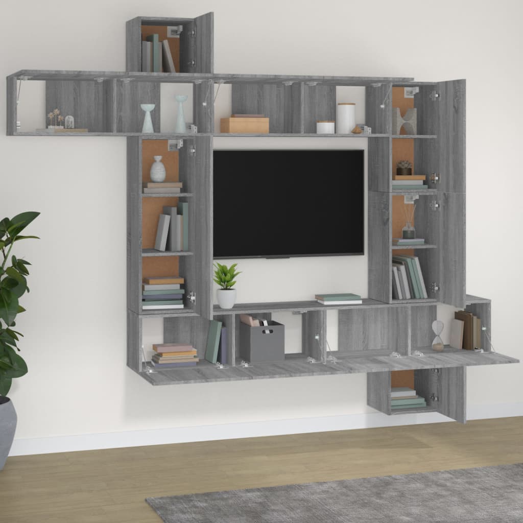 Set di Mobili Porta TV 9 pz Grigio Sonoma in Legno Multistrato 3114660