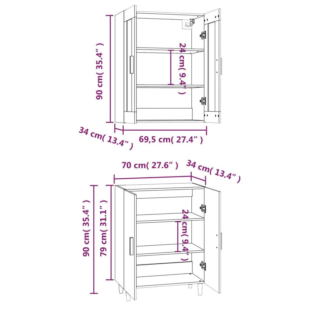 Credenza Nera 70x34x180 cm in Legno Multistrato