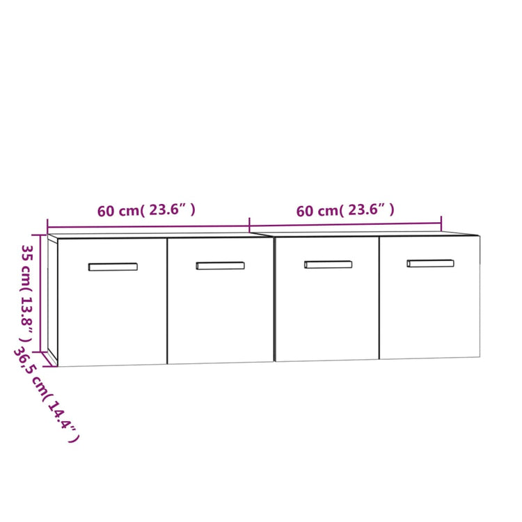 Mobili Parete 2 pz Bianco 60x36,5x35 cm Legno Multistrato