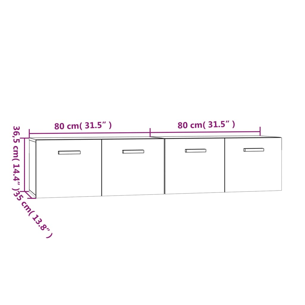 Mobili Parete 2 pz Rovere Fumo 80x35x36,5 cm Legno Multistrato 3115649