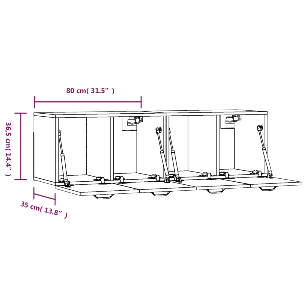 Mobili Parete 2 pz Neri 80x35x36,5 cm in Legno Multistrato 3115653