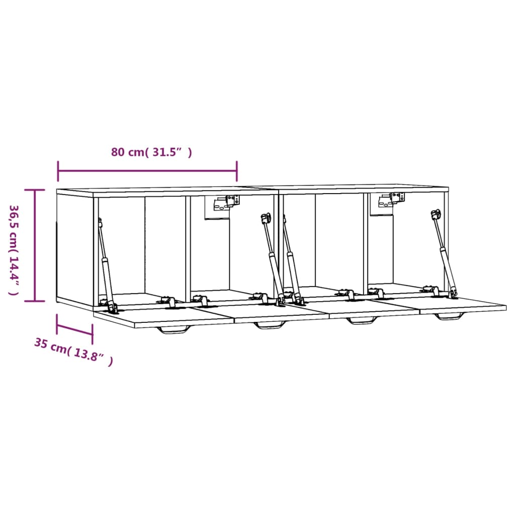 Mobili Parete 2 pz Bianco Lucido 80x36,5x35cm Legno Multistrato