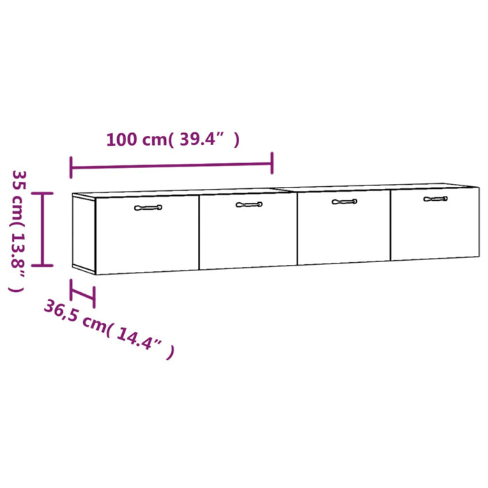 Mobili Parete 2 pz Bianco 100x36,5x35 cm in Legno Multistrato