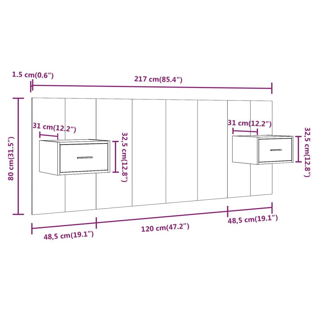 Testiera per Letto con Comodini in Legno Multistrato Bianco 3115676