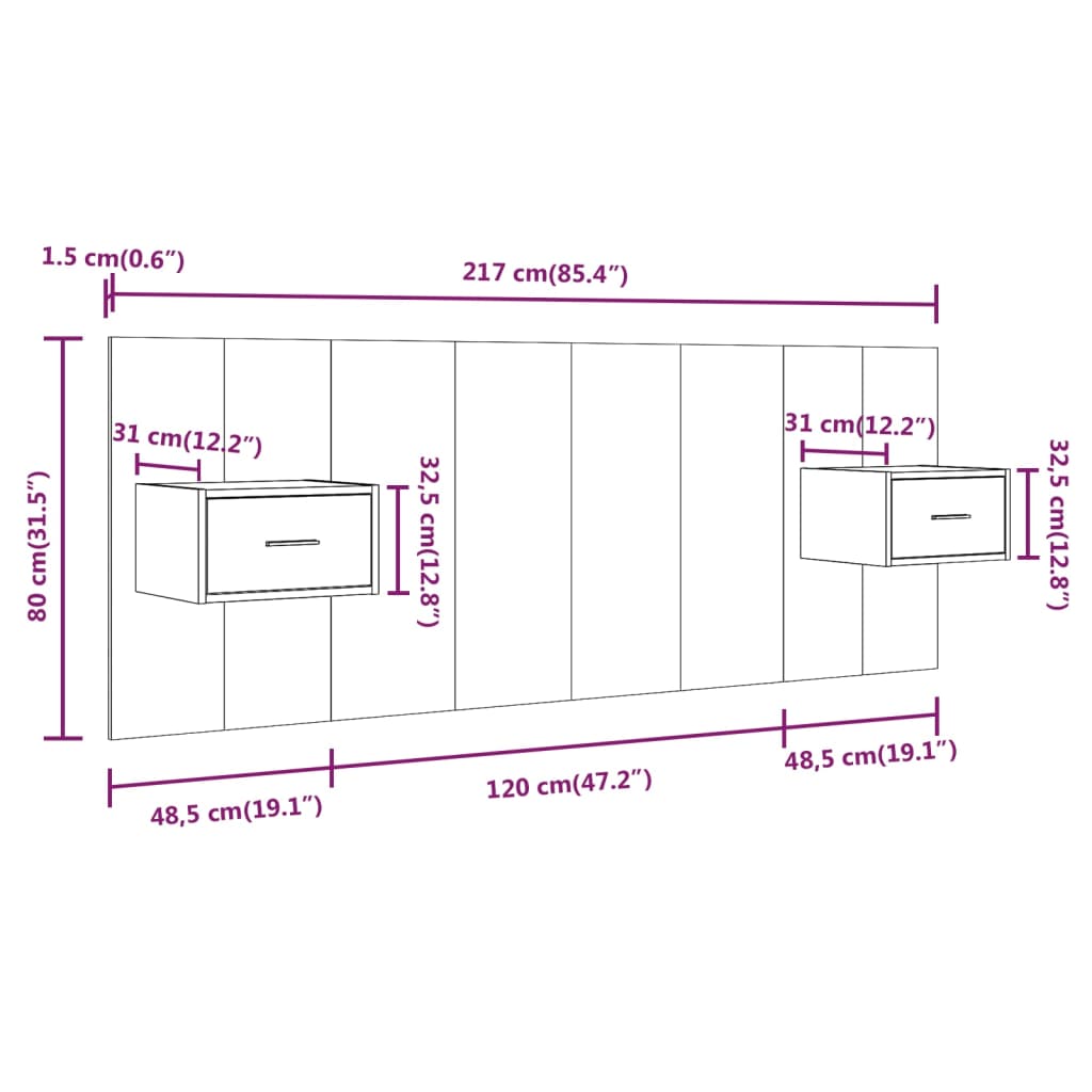 Testiera per Letto con Comodini in Legno Multistrato Nero 3115677