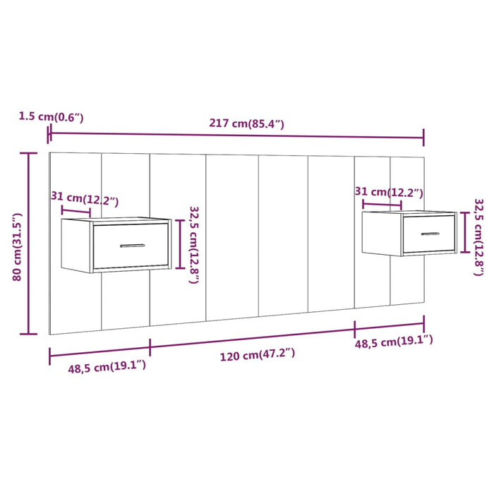 Testiera per Letto con Comodini in Legno Multistrato Nero 3115677