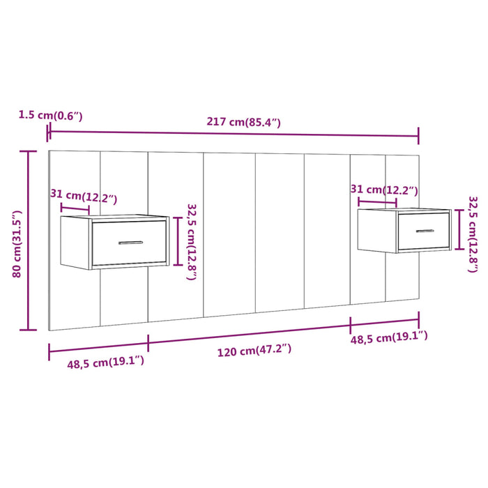 Testiera Letto con Comodini in Legno Multistrato Rovere Fumo cod mxl 52161