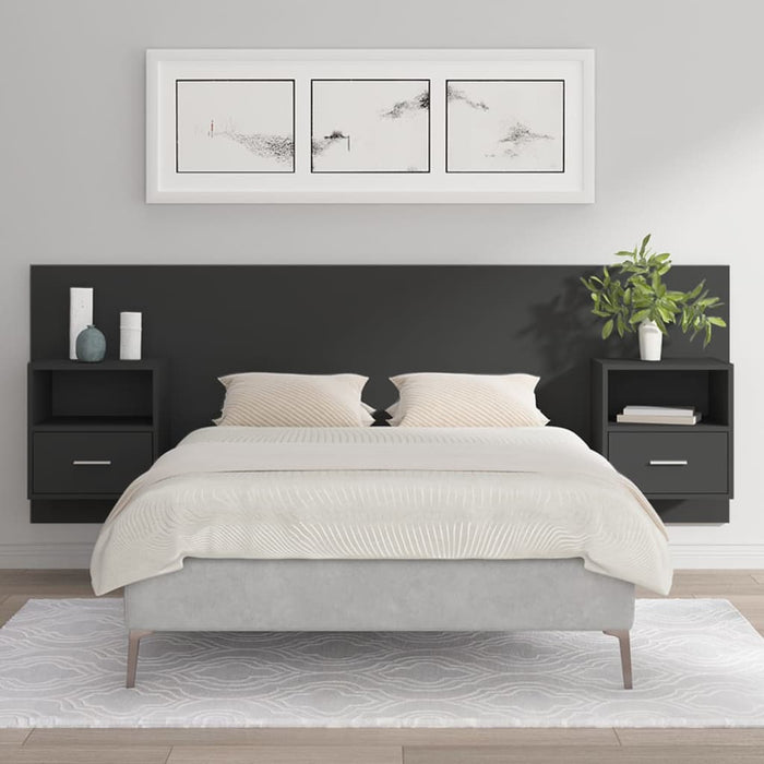 Testiera per Letto con Comodini in Legno Multistrato Nero 3115693