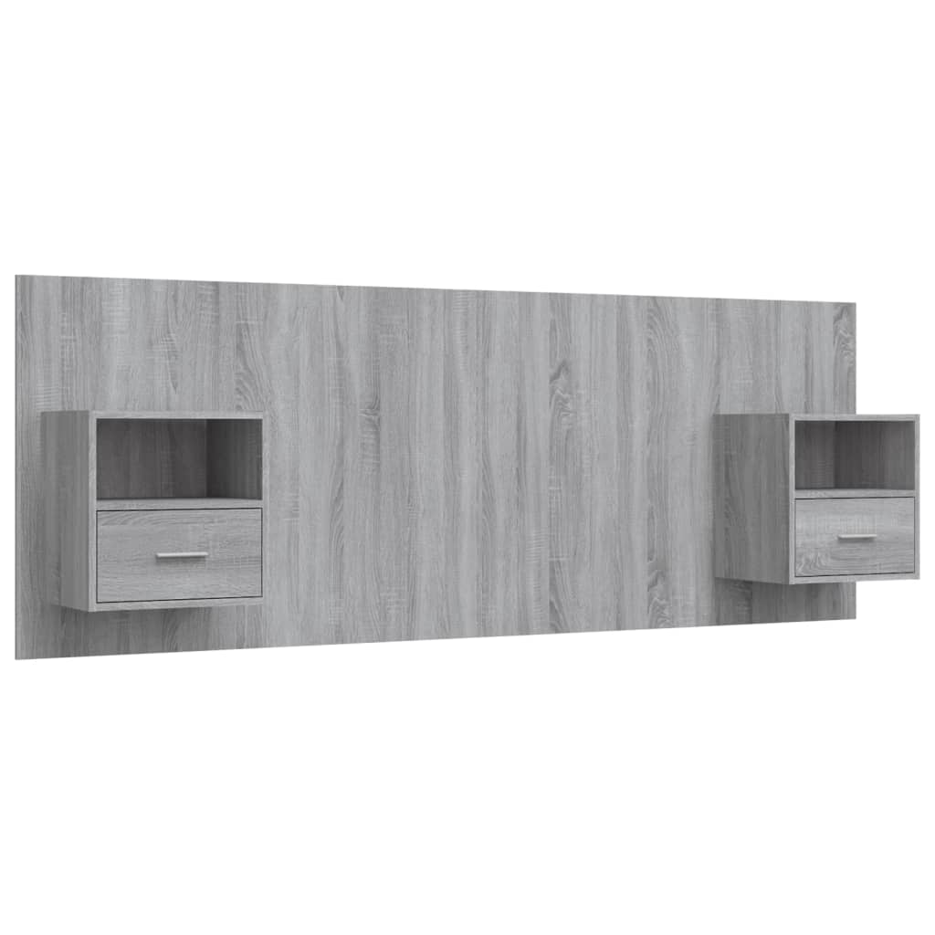 Testiera Letto con Comodini in Legno Multistrato Grigio Sonoma 3115698