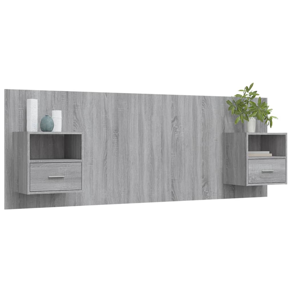 Testiera Letto con Comodini in Legno Multistrato Grigio Sonoma cod mxl 51010