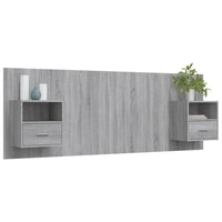 Testiera Letto con Comodini in Legno Multistrato Grigio Sonoma 3115698