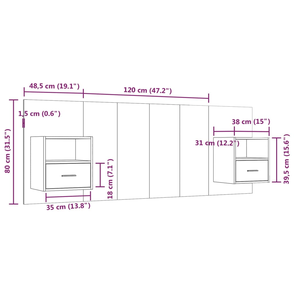 Testiera Letto con Comodini in Legno Multistrato Grigio Sonoma 3115698