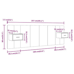 Testiera per Letto con Comodini in Legno Multistrato Nero 3115701