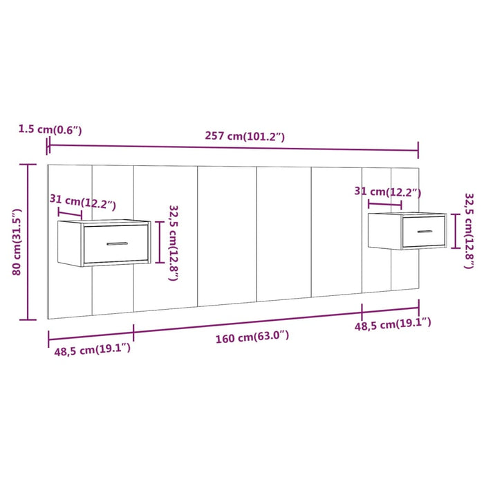 Testiera Letto con Comodini in Legno Multistrato Rovere Sonoma cod mxl 67795