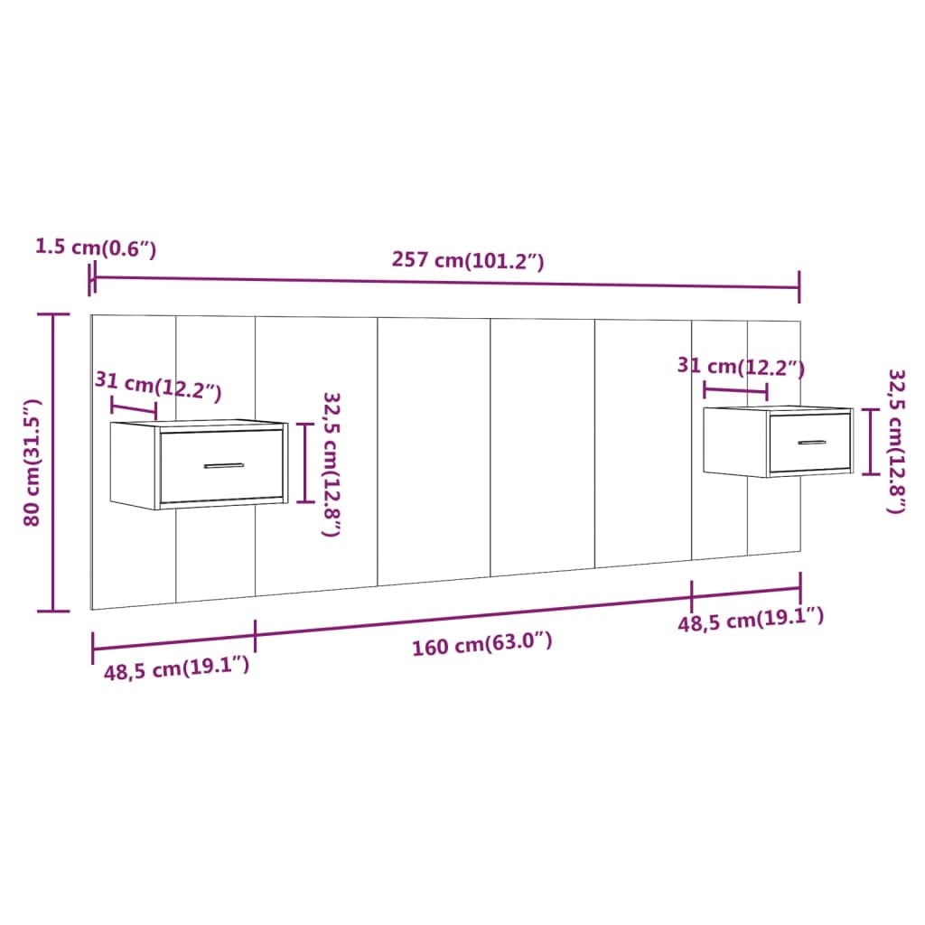 Testiera Letto con Comodini in Legno Multistrato Grigio Cemento cod mxl 66387