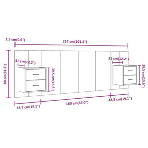 Testiera Letto con Comodini in Legno Multistrato Grigio Sonoma cod mxl 66567