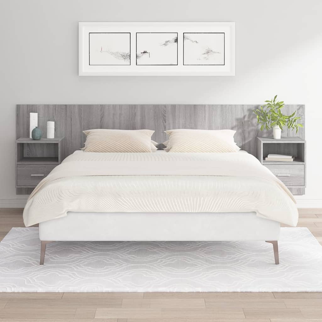 Testiera Letto con Comodini in Legno Multistrato Grigio Sonoma 3115722