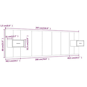 Testiera per Letto con Comodini in Legno Multistrato Bianco 3115724