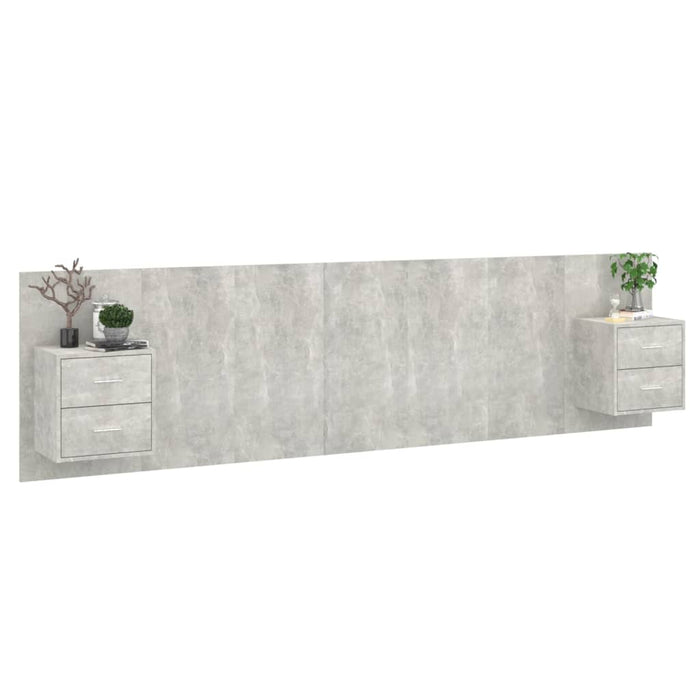 Testiera Letto con Armadietti Legno Multistrato Grigio Cemento 3115735