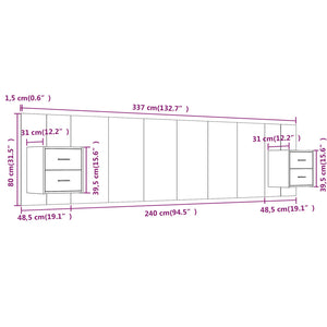 Testiera per Letto con Comodini in Legno Multistrato Nero cod mxl 53293