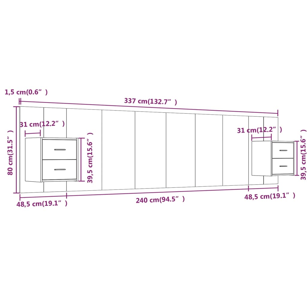 Testiera Letto con Comodini in Legno Multistrato Rovere Fumo cod mxl 52924