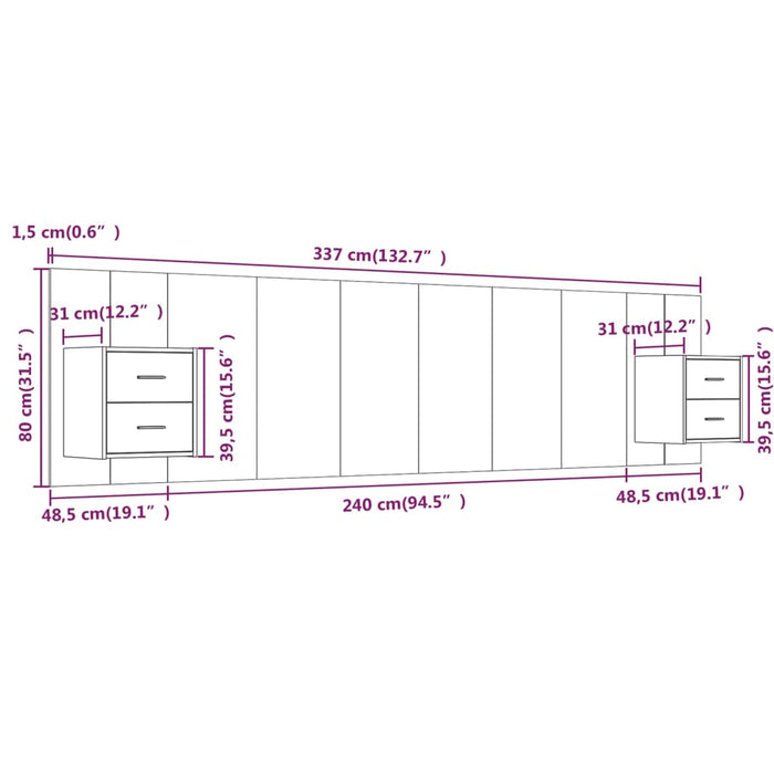 Testiera Letto con Comodini in Legno Multistrato Rovere Fumo cod mxl 52924