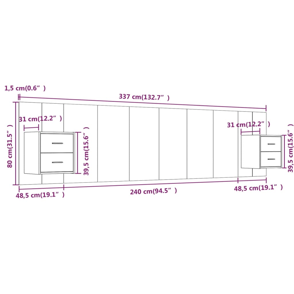 Testiera Letto con Comodini in Legno Multistrato Grigio Sonoma 3115762