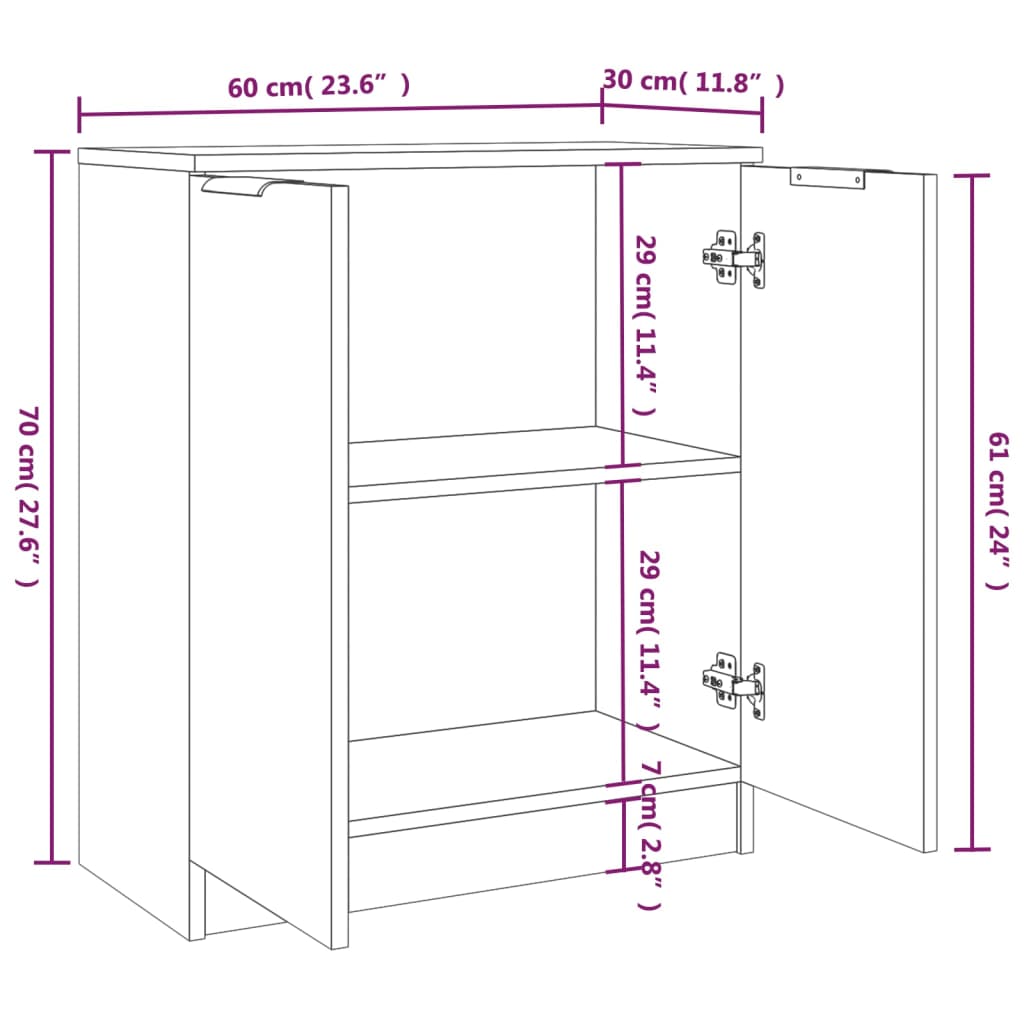 Credenze 2 pz Bianco Lucido 60x30x70 cm in Legno Multistrato 3115776