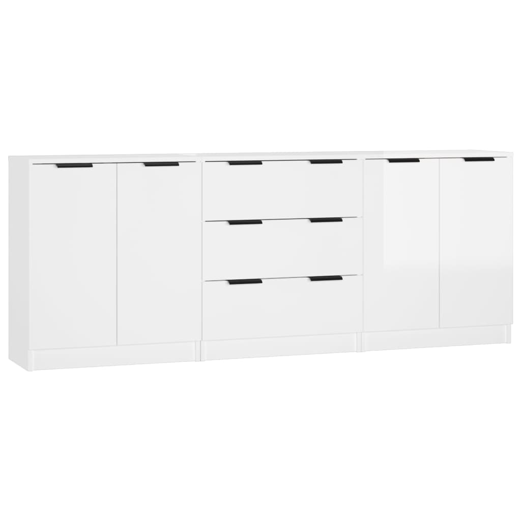 Credenze 3 pz Bianco Lucido in Legno Multistrato 3115784