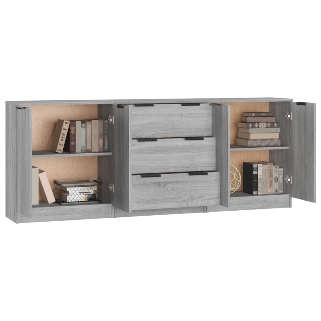 Credenze 3 pz Grigio Sonoma in Legno Multistrato cod mxl 12032