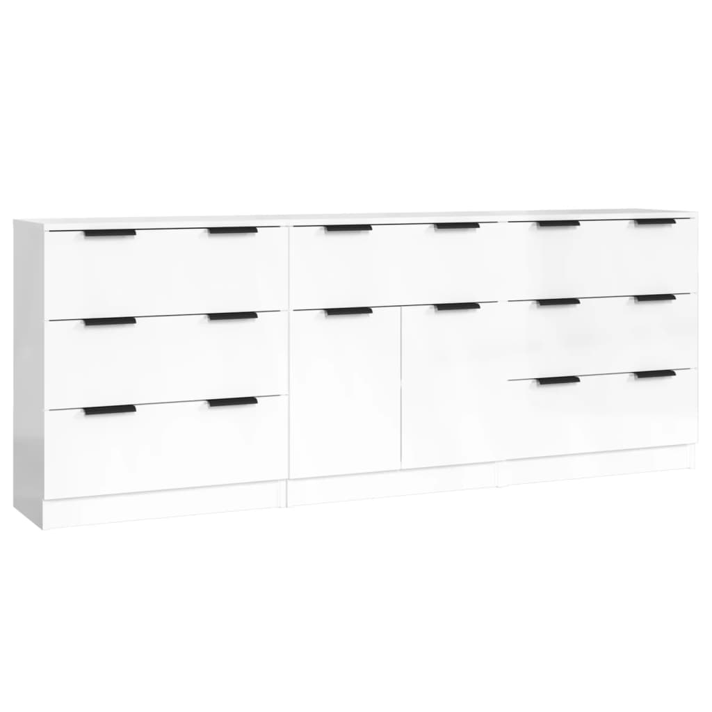 Credenze 3 pz Bianco Lucido in Legno Multistrato 3115800