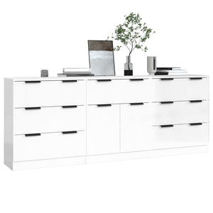 Credenze 3 pz Bianco Lucido in Legno Multistrato 3115800