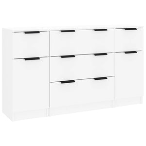 Set di Credenze 3 pz Bianco Lucido in Legno Multistrato