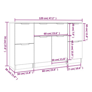 Credenze 3 pz Bianco in Legno Multistrato cod mxl 16888