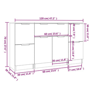 Credenze 3 pz Rovere Fumo in Legno Multistrato cod mxl 65646