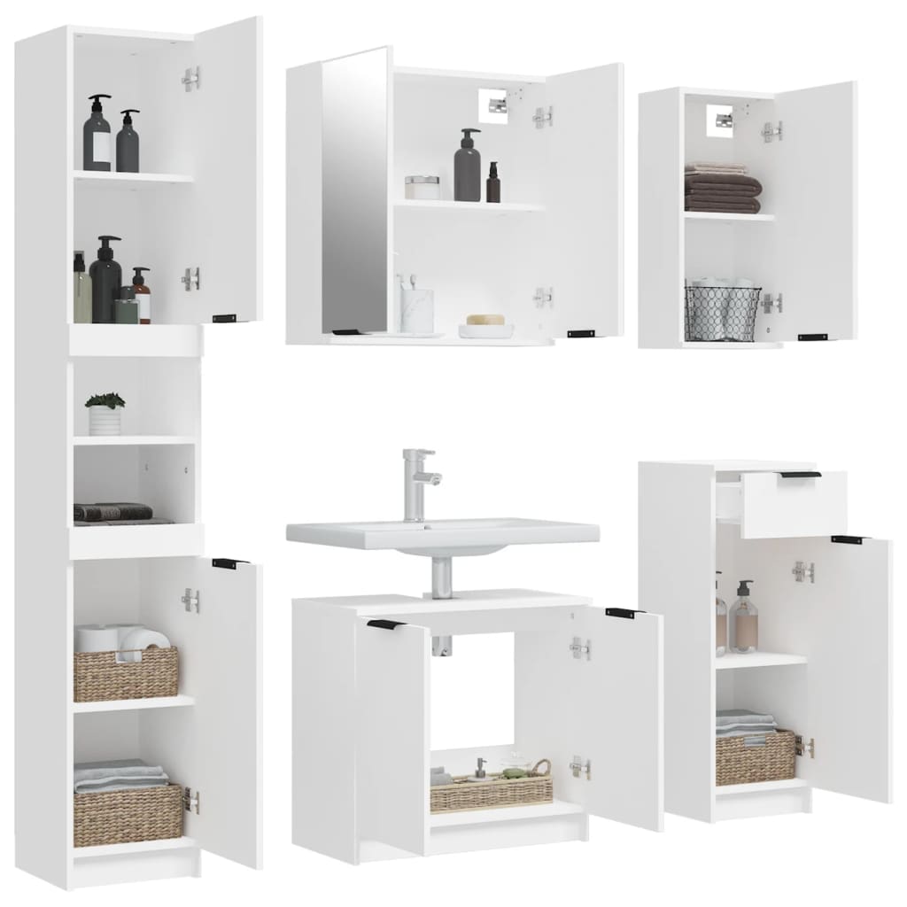 Set di Mobili da Bagno 5 pz Bianco in Legno Multistrato 3115852