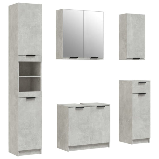 Set Mobili da Bagno 5 pz Grigio Cemento in Legno Multistrato 3115855