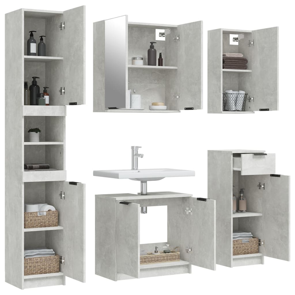 Set Mobili da Bagno 5 pz Grigio Cemento in Legno Multistrato 3115855