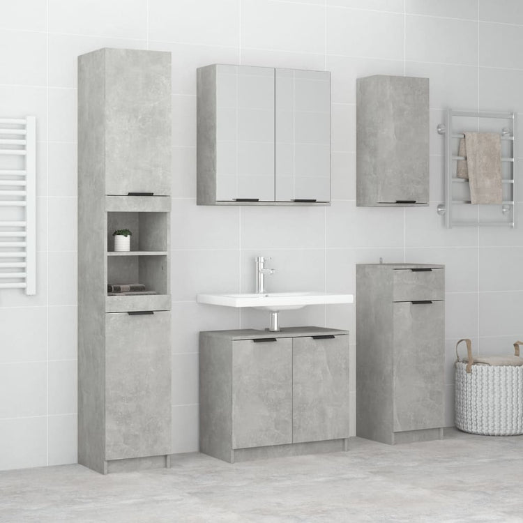 Set Mobili da Bagno 5 pz Grigio Cemento in Legno Multistrato 3115855