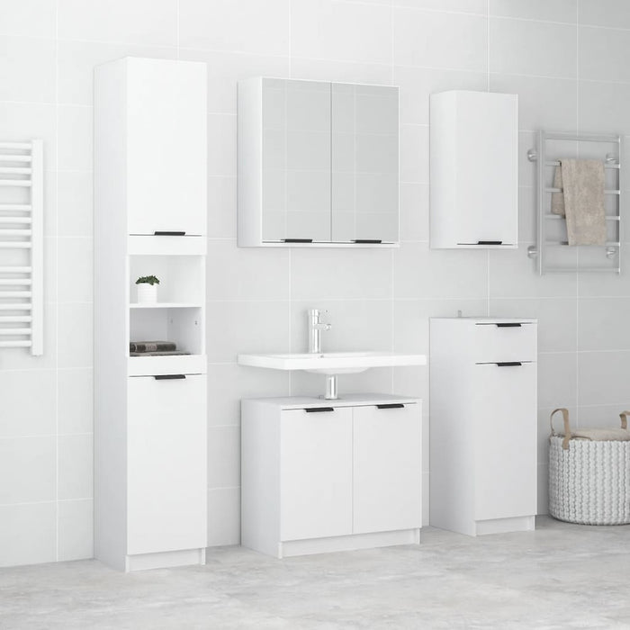 Set Mobili da Bagno 5 pz Bianco Lucido in Legno Multistrato 3115856