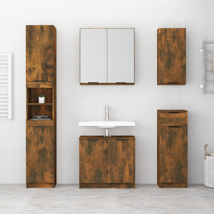 Set Mobili da Bagno 5 pz Rovere Fumo in Legno Multistrato